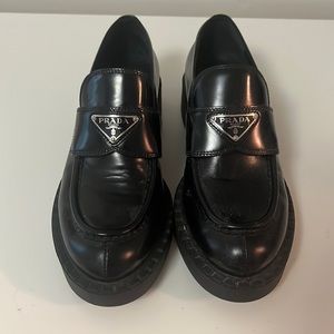 PRADA Spazzolato Logo Platform Leather Loafers size 38